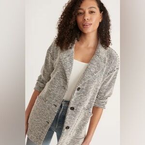 Marine Layer Birdseye Blazer Sz XL Cardigan Jacket Black & White Textured Knit‎